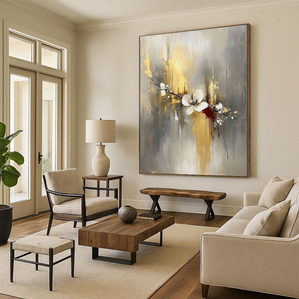 Gold and Flower - Themed Abstract Painting for Luxury - Style Salons GAB0907