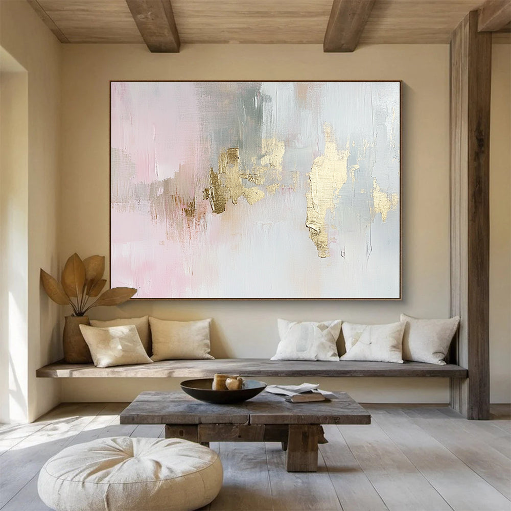 Gold - Accented Pastel Abstract Painting with Subtle Luxurious Touches ABS544