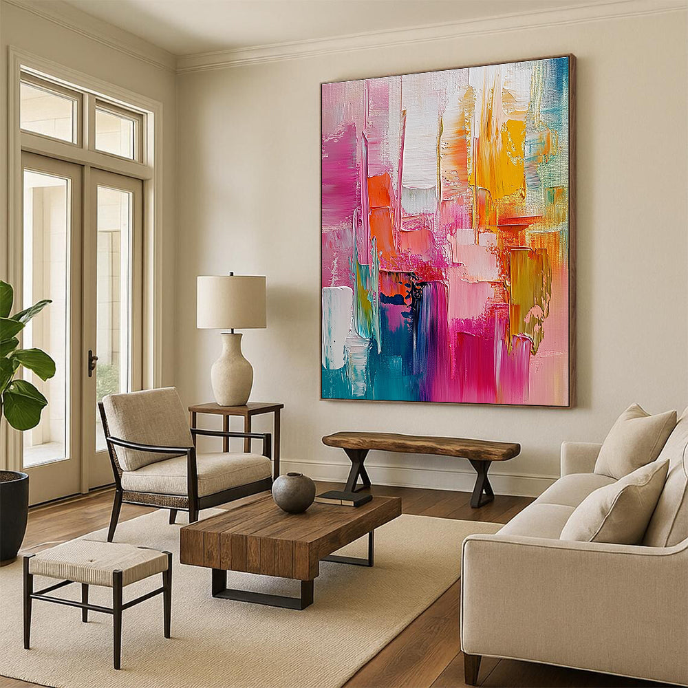 Pink - Orange Abstract Cityscape Painting with Vibrant Urban Energy WINK497