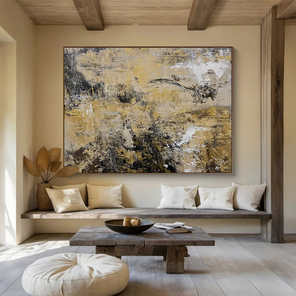 Beige and Black Abstract Painting for Minimalist Office Spaces YHT371