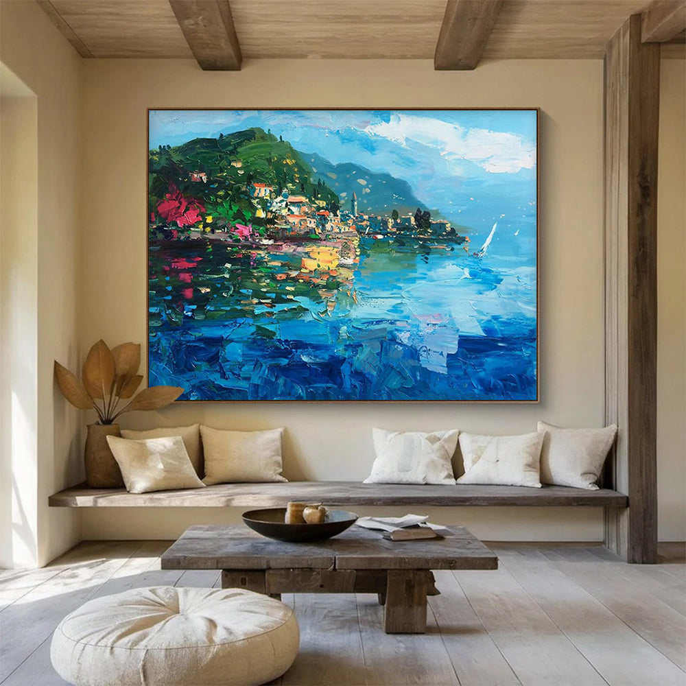Lake Town Abstract Painting for Lakeside Home Living Rooms YHT487