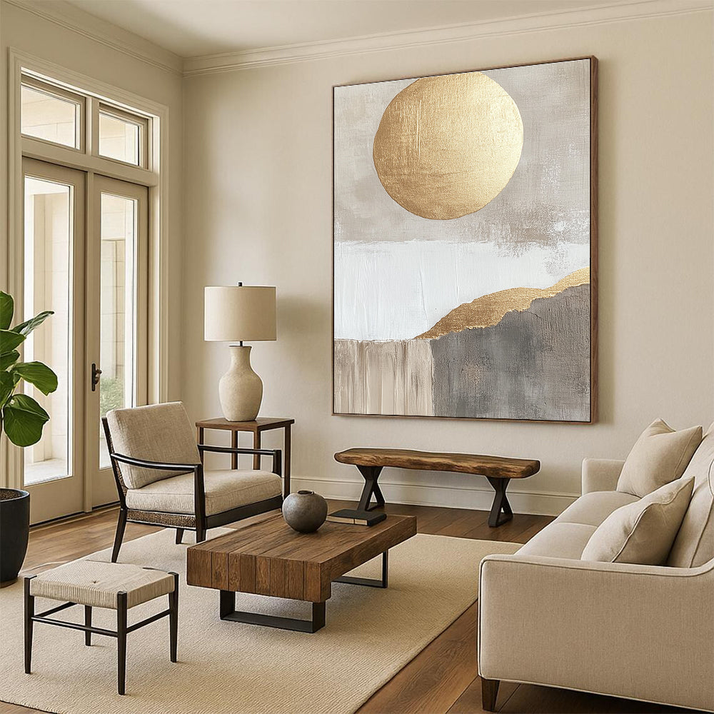 Gold Sun and Mountain Abstract - Modern Landscape Art GAB0558