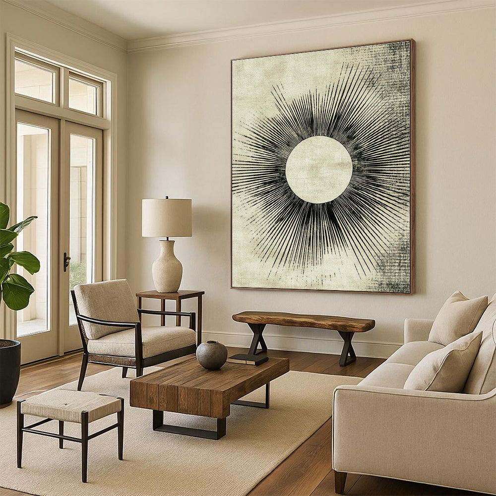 Sunburst on Beige Abstract Painting with Retro Energy WINK114