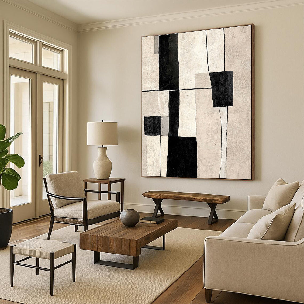 Neutral - Toned Abstract Painting with Geometric Forms WINK862