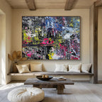 Vibrant Abstract Nightscape Painting for Lively Bar Lounges YHT338