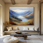 Misty Mountain Valley Lake Painting with Soothing Tranquil Hues ABS560