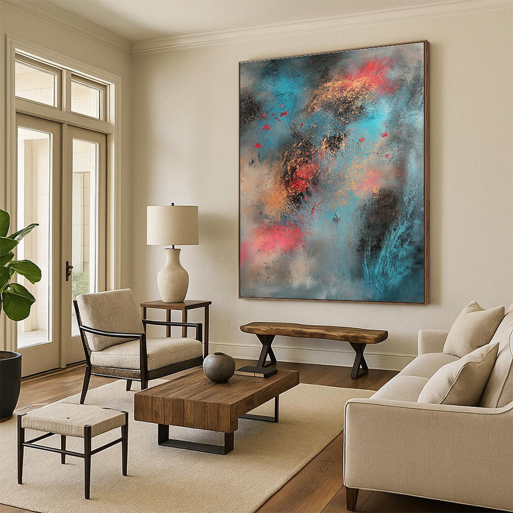 Blue Gold Red Abstract Painting with Ethereal Textures WINK661