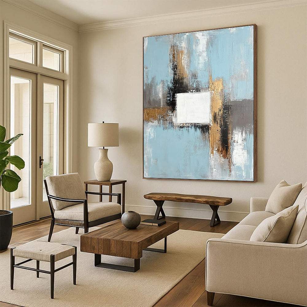 Blue Gold Gray Abstract Painting with Modern Sophistication WINK555