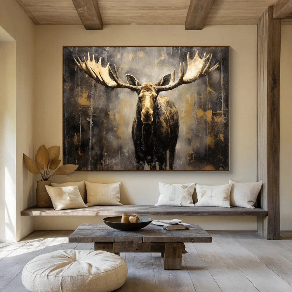 Moose Portrait Abstract Painting for Rustic - Chic Interiors YHT078