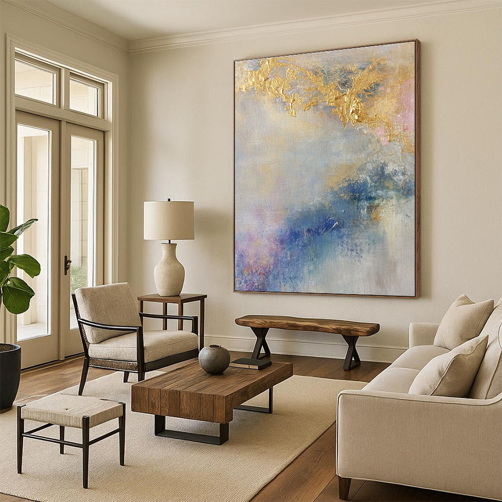 Gold - Accented Pastel Abstract Painting for Romantic Bed and Breakfasts GAB0838