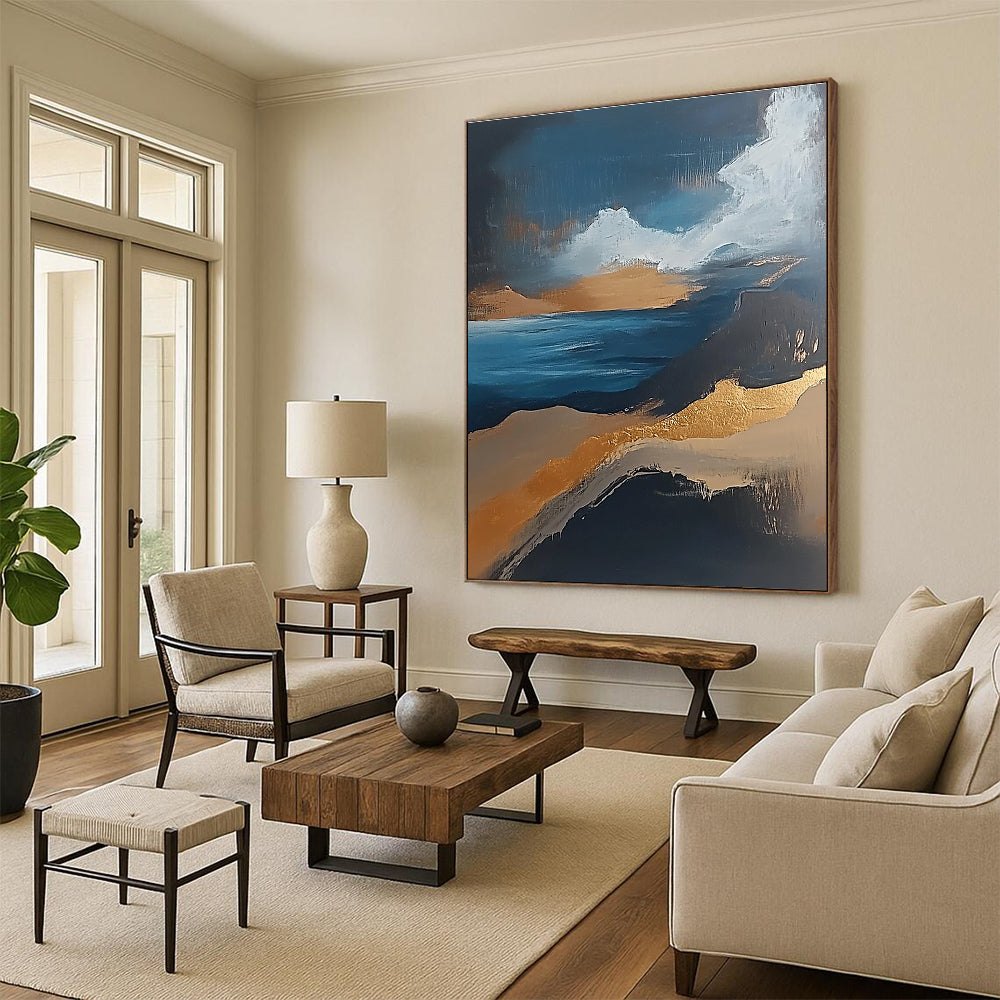 Abstract Seaside with Gold Accents Painting for Luxury Beachfront Residences GAB1123