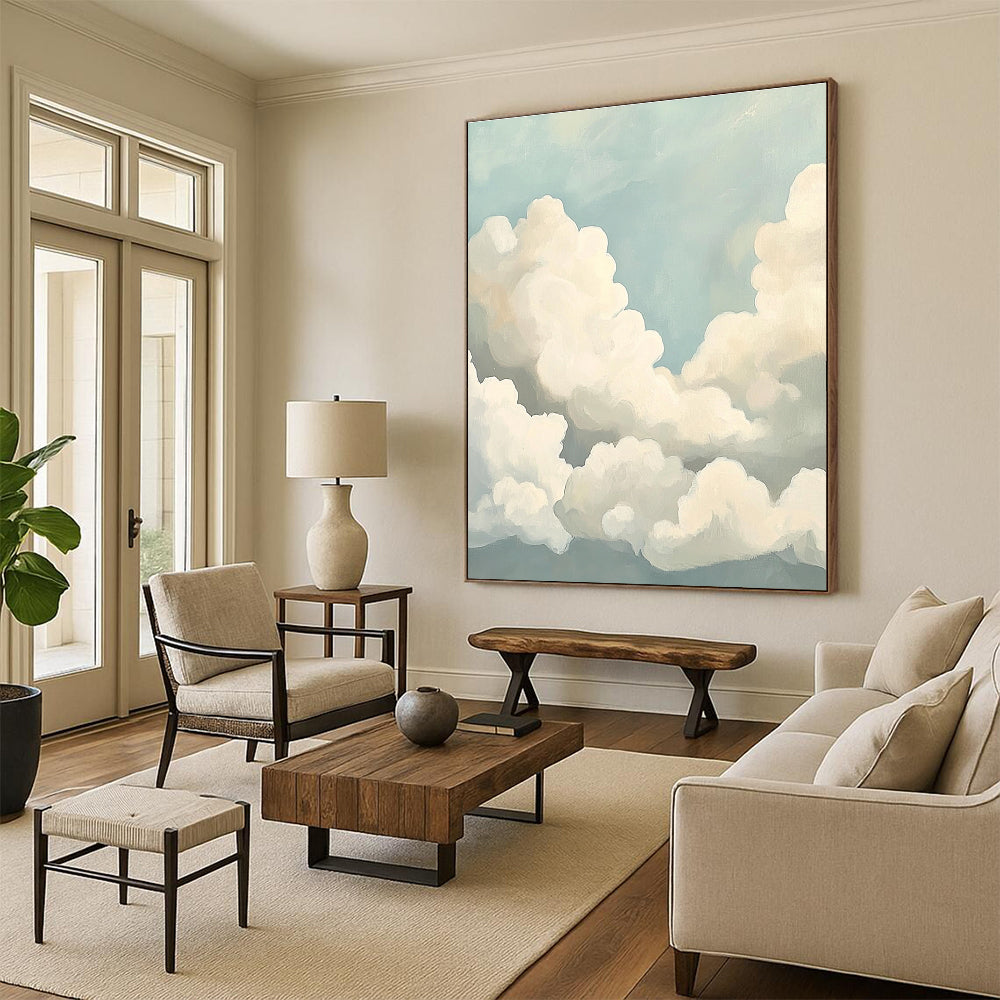 Fluffy Clouds on Blue Sky - Inspired Abstract Painting for Serene Spaces GAB1440