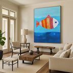 Striped Fish Abstract Painting of Whimsical Sea Life GAB0128