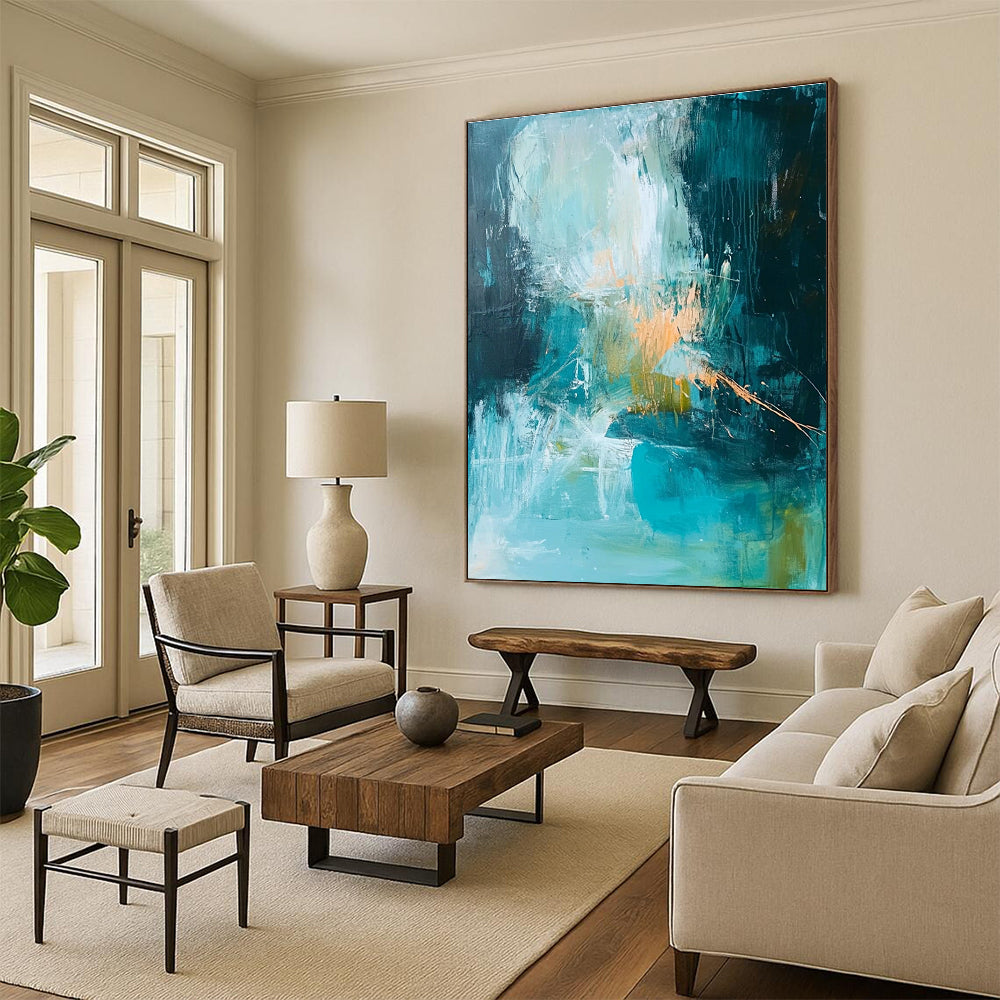 Teal Orange Abstract Painting with Dynamic Contrast WINK588