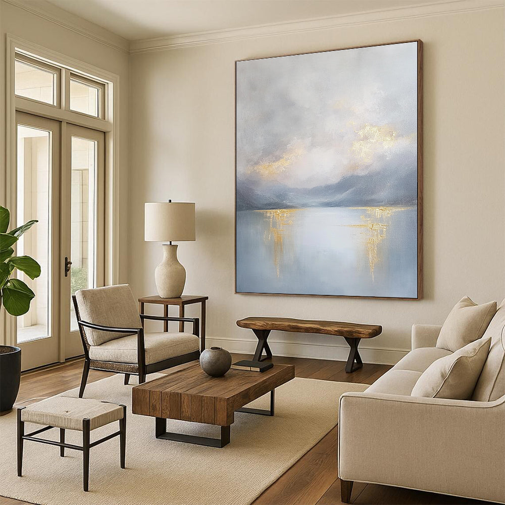 Lake with Golden Reflections Abstract Painting for Serene Interiors GAB0704