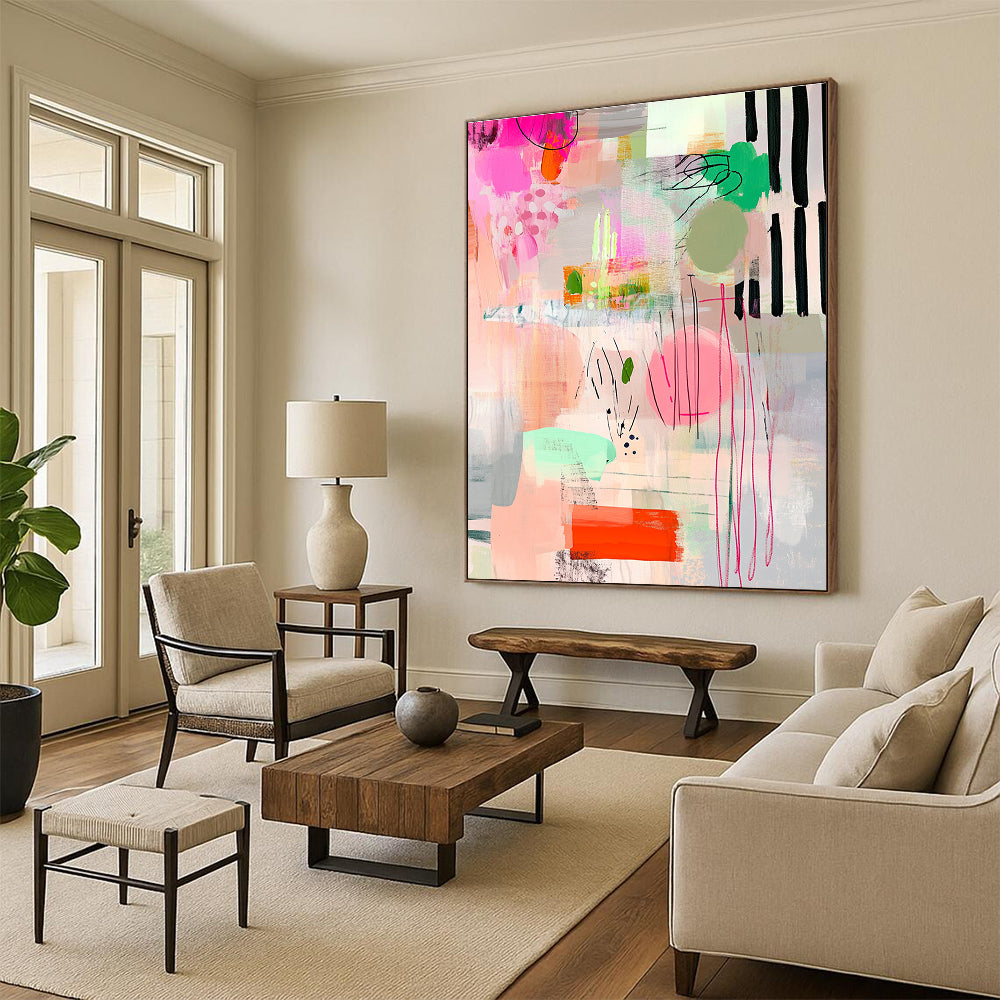 Pink and Colorful Abstract Shapes Lively Abstract Composition GAB0359
