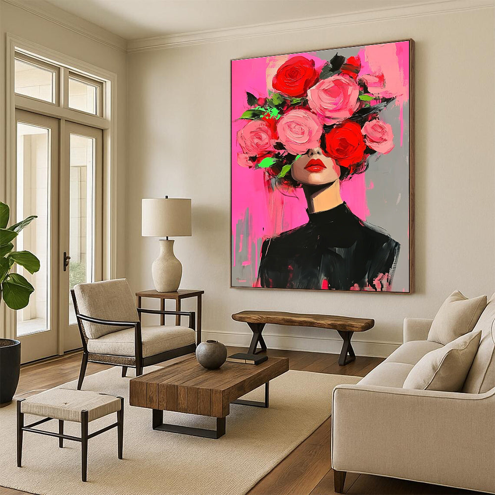 Woman with Floral Headpiece Bold Abstract Painting for Fashion - Forward Spaces GAB1437