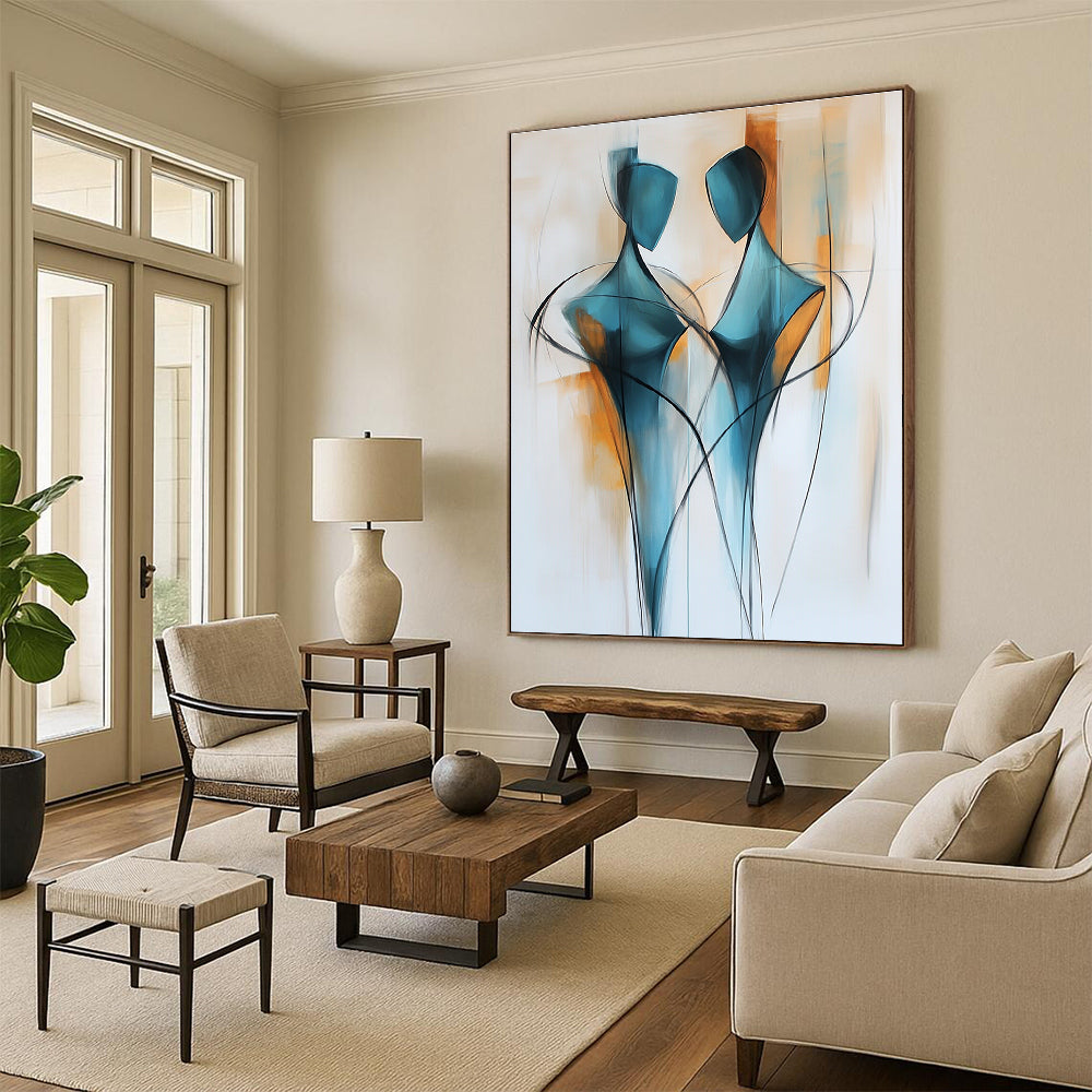 Dual Figure Abstract Painting for Contemporary Dance Studio Lounges GAB1175