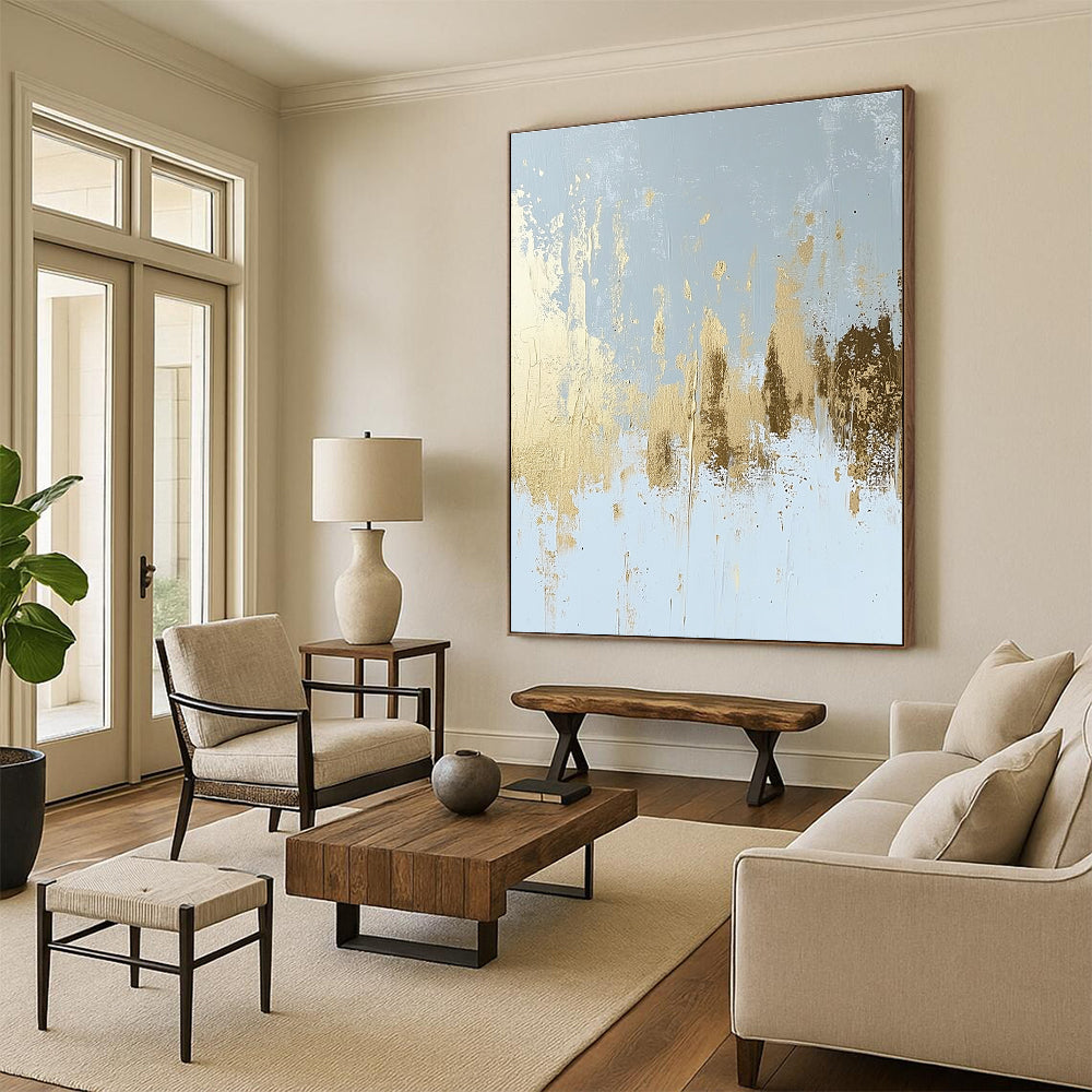 Gold and Blue Abstract Painting for Coastal - Inspired Hotels GAB0849