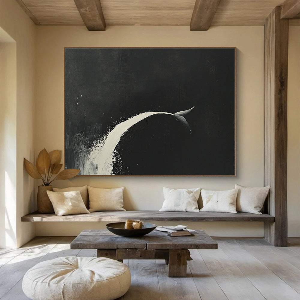 Minimalist Whale Tail with Dramatic Contrast Abstract Painting ABS345