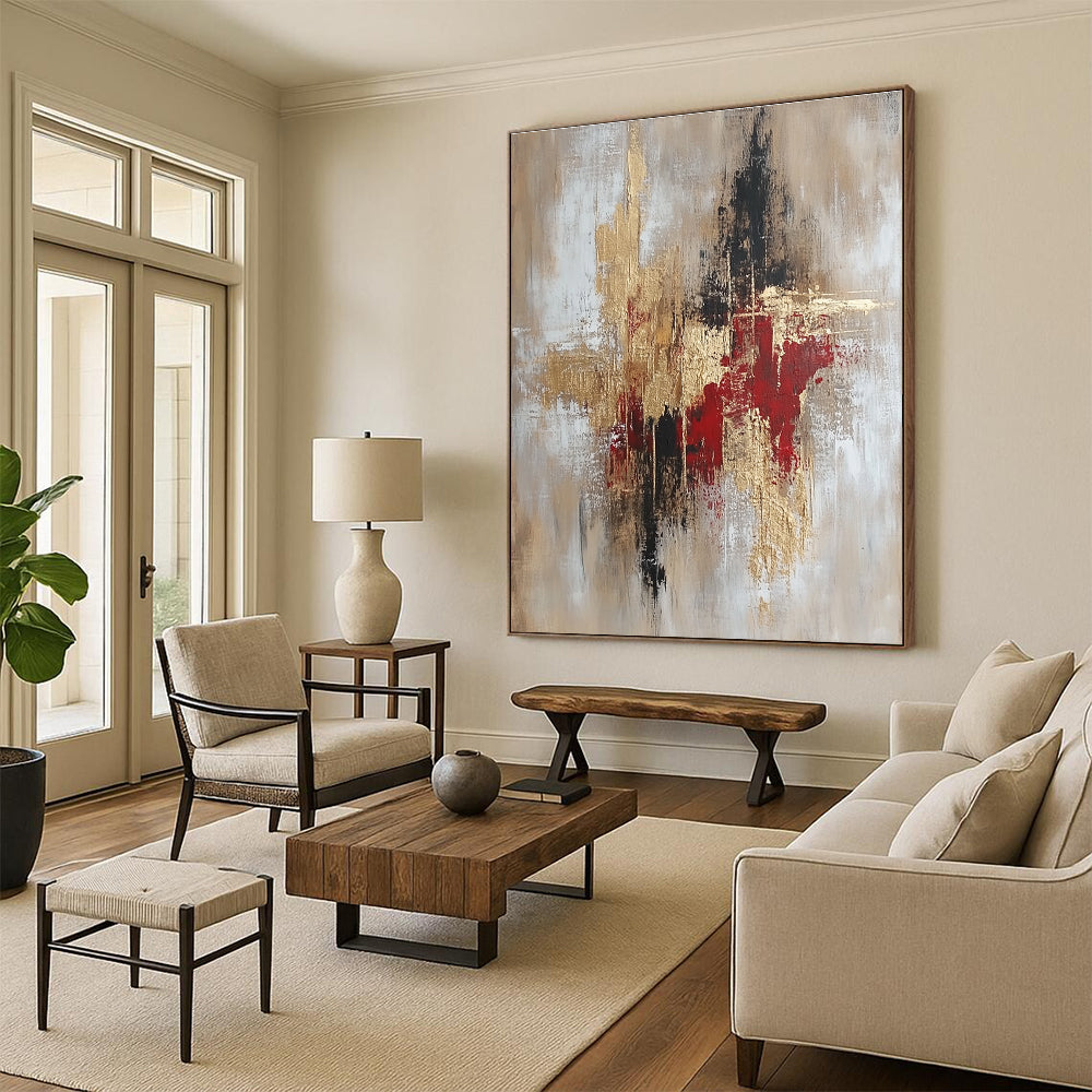 Gold and Red Textured Abstract Painting for Luxury Hotel Lobbies GAB0893
