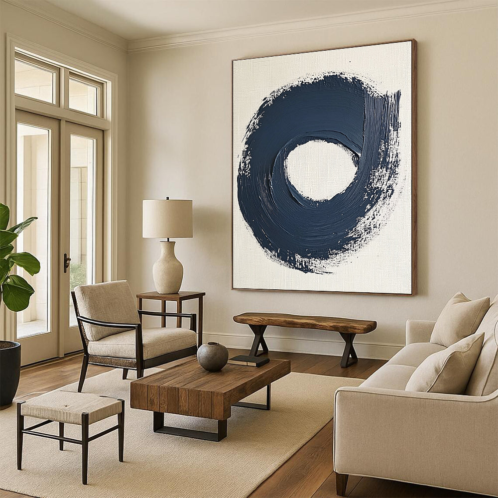 Dark Circular Brushstroke Abstract Painting with Bold Simplicity WINK086