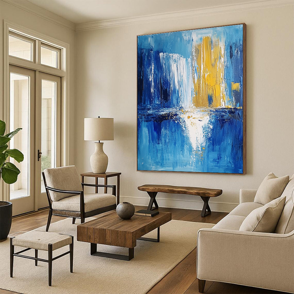 Blue - Gold Reflection Abstract Painting with Ethereal Harmony WINK390