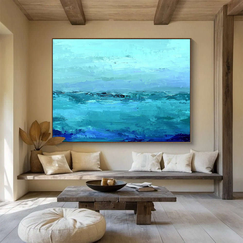 Blue Abstract Sea with Layered Brushstrokes Abstract Painting ABS360
