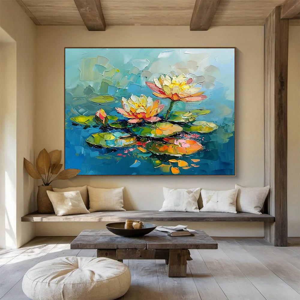 Water Lilies Colorful Abstract Painting for Tranquil Spaces YHT087