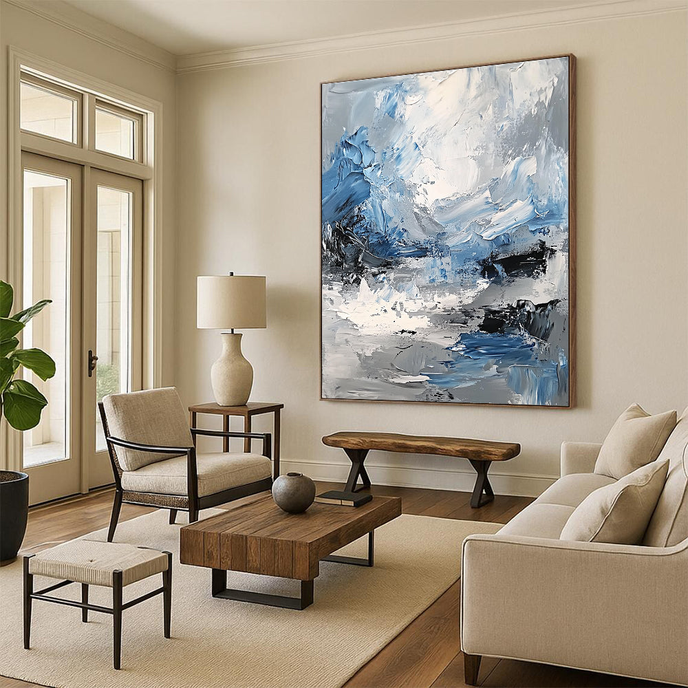 Blue and Gray Abstract Landscape Painting for Minimalist Spaces GAB0713