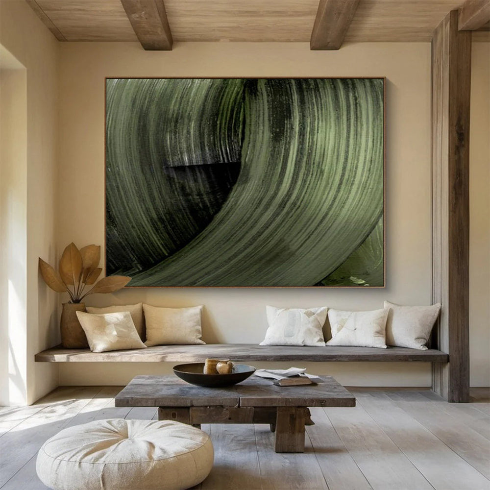 Green Swirl Abstract Painting for Eco - Friendly Spaces YHT123