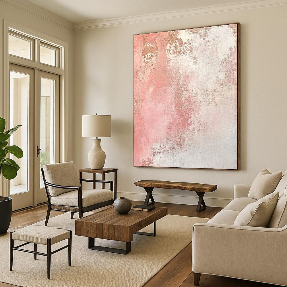 Pink and White Textured Gradient Abstract Painting with Soft Femininity WINK040