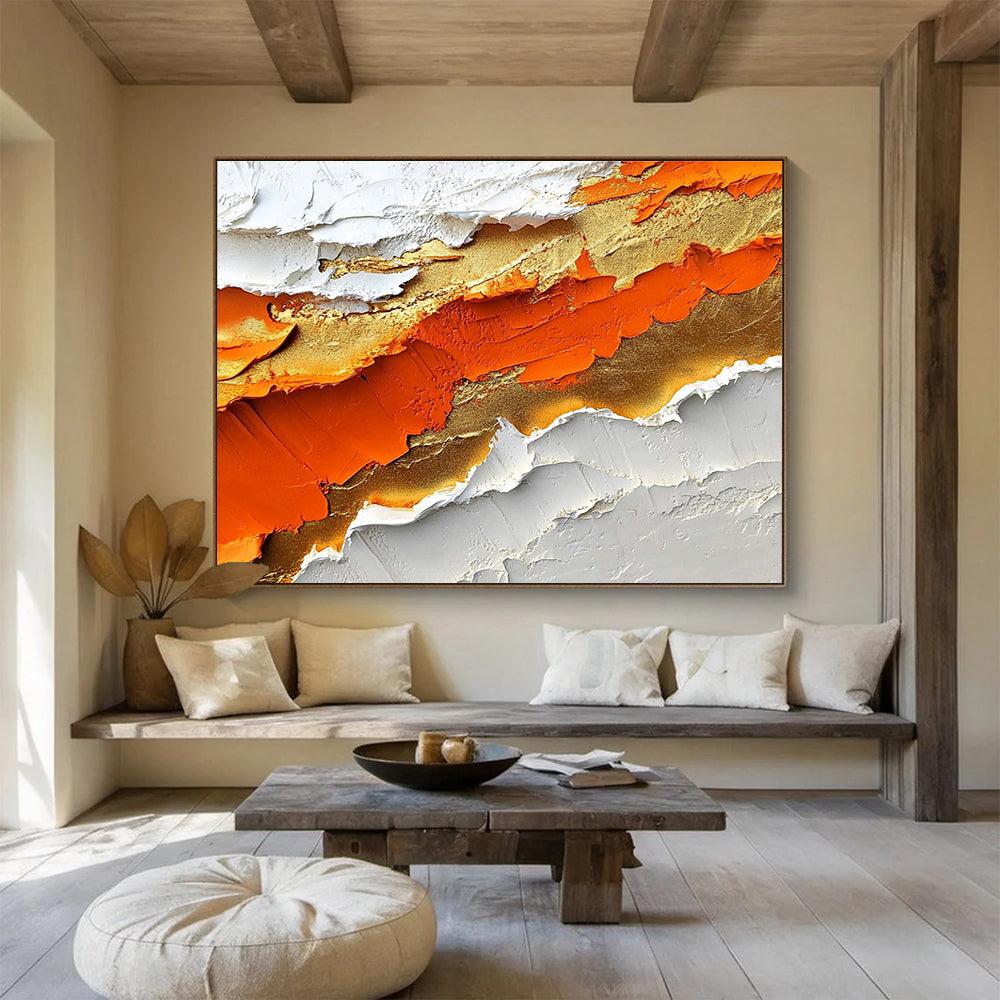 Textured Orange - Gold Abstract Painting with Rich, Tactile Layers ABS483