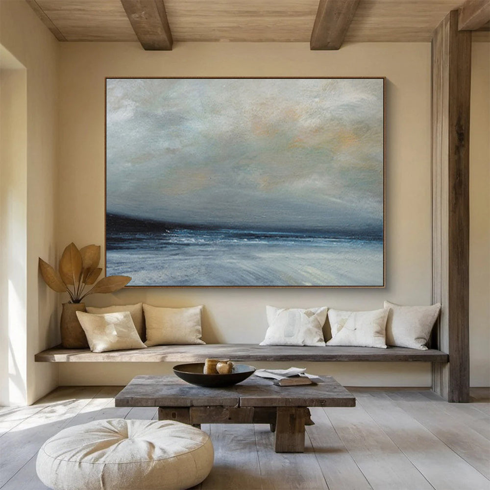 Misty Sea at Dusk Ethereal Abstract Painting for Serene Spaces YHT021