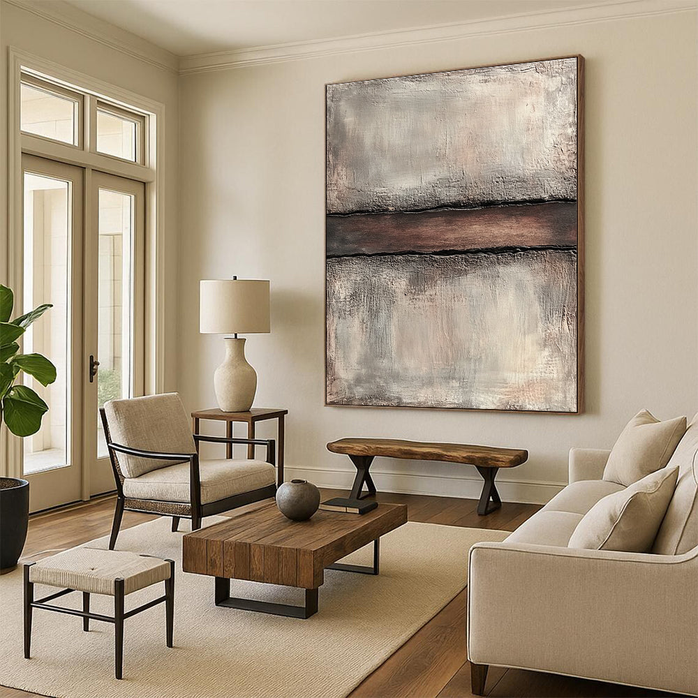 Gray and Brown Textured Divide Abstract Painting with Rustic Simplicity WINK038