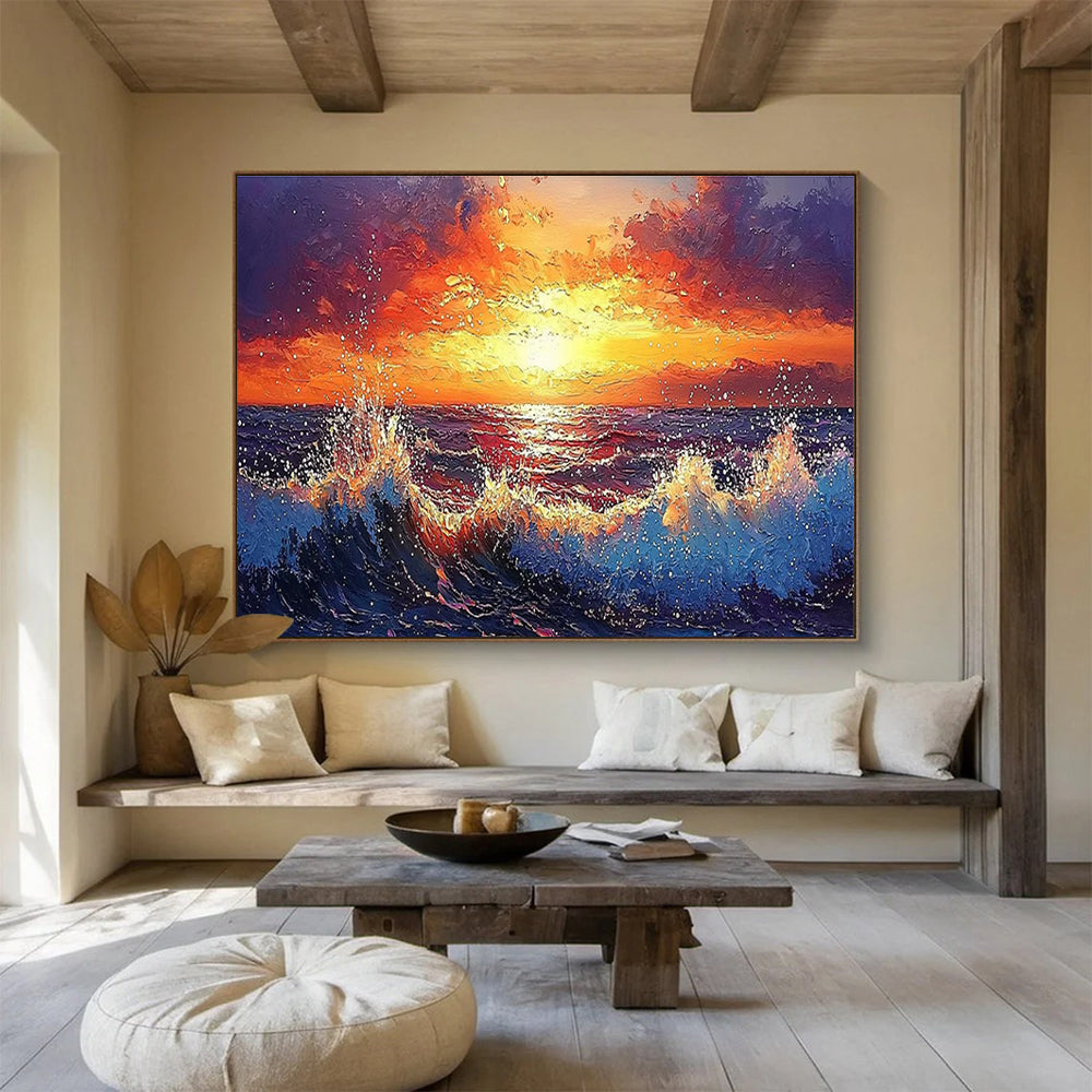 Ocean Sunset Abstract Painting for Coastal Restaurants YHT165