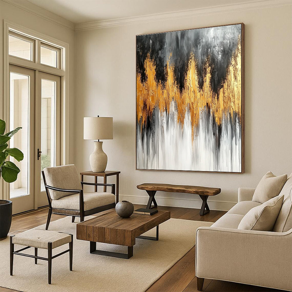 Gold and Gray Abstract Painting for Luxury - Themed Dining Rooms GAB0924