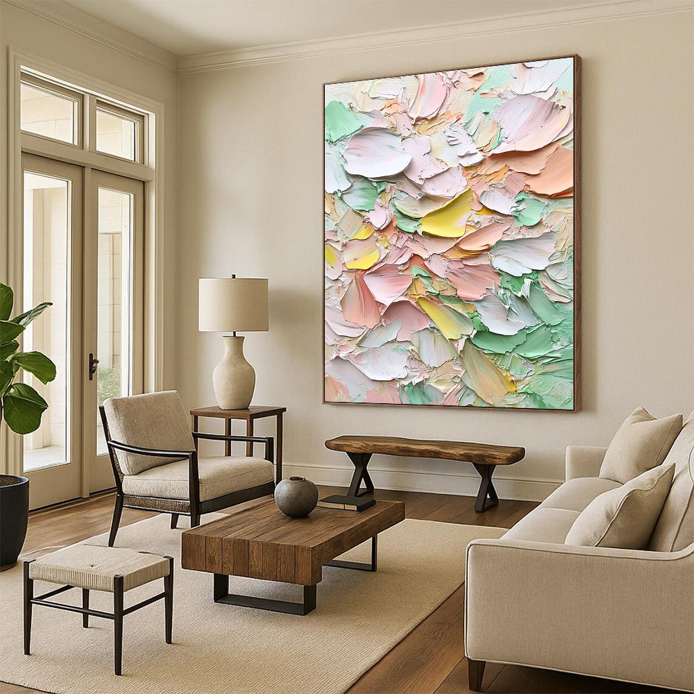 Pastel Color Palette Knife Painting Vibrant Abstract Art for Cheerful Spaces GAB1443