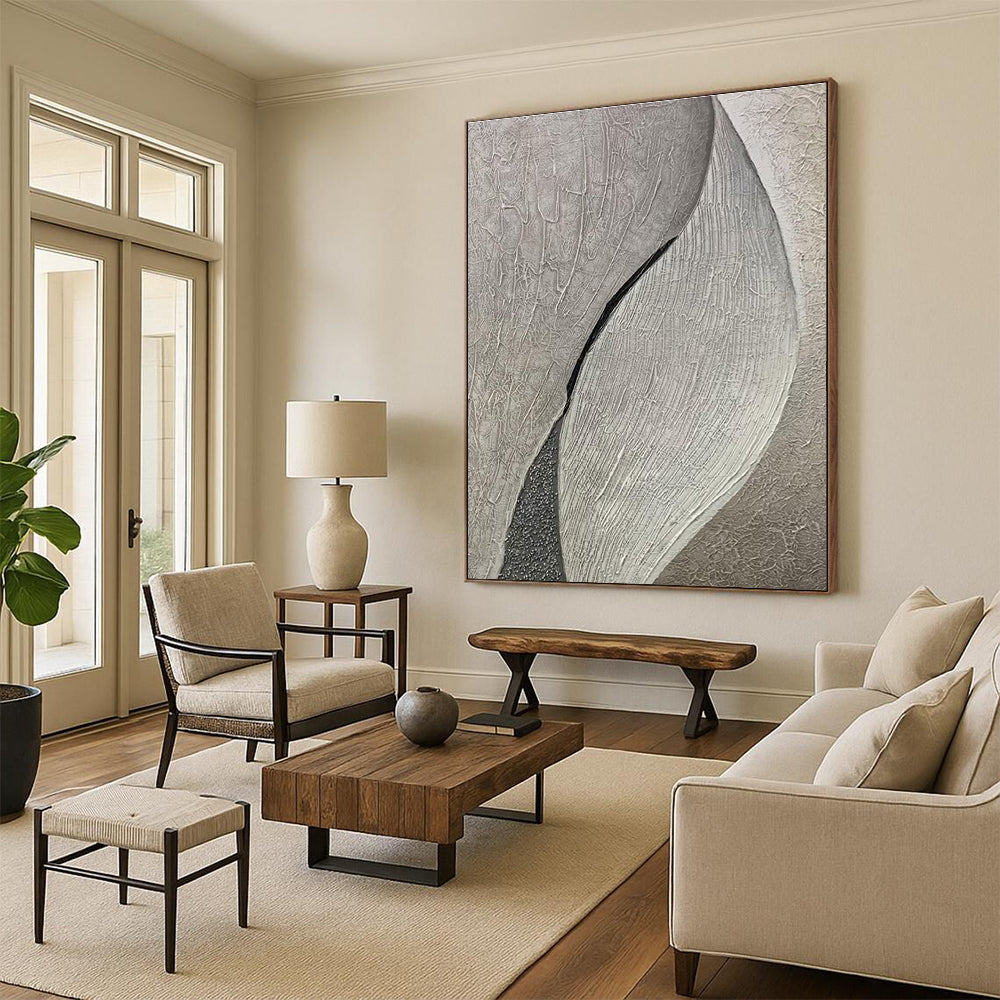 Textured Gray Leaf - Like Abstract Painting for Nature - Inspired Spas HENG524