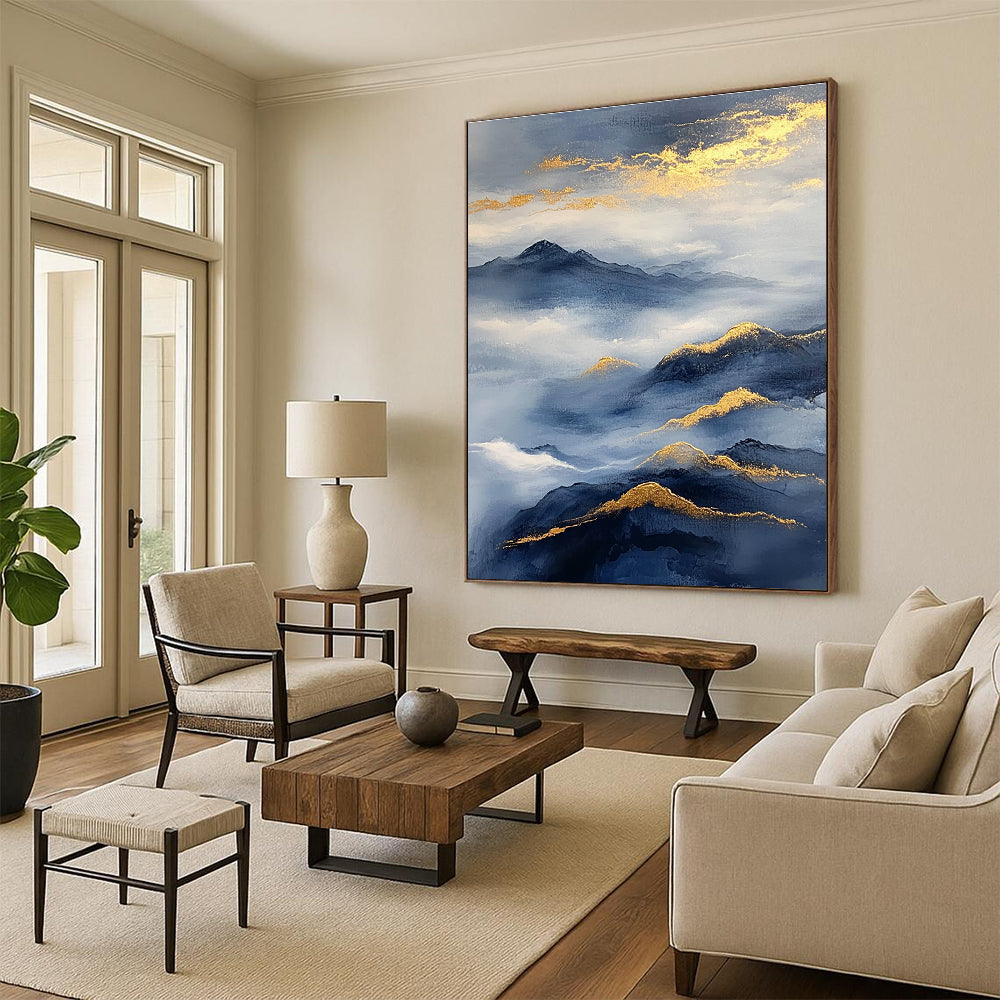 Golden - Accented Mountains Abstract Painting for Serene Spaces GAB0692