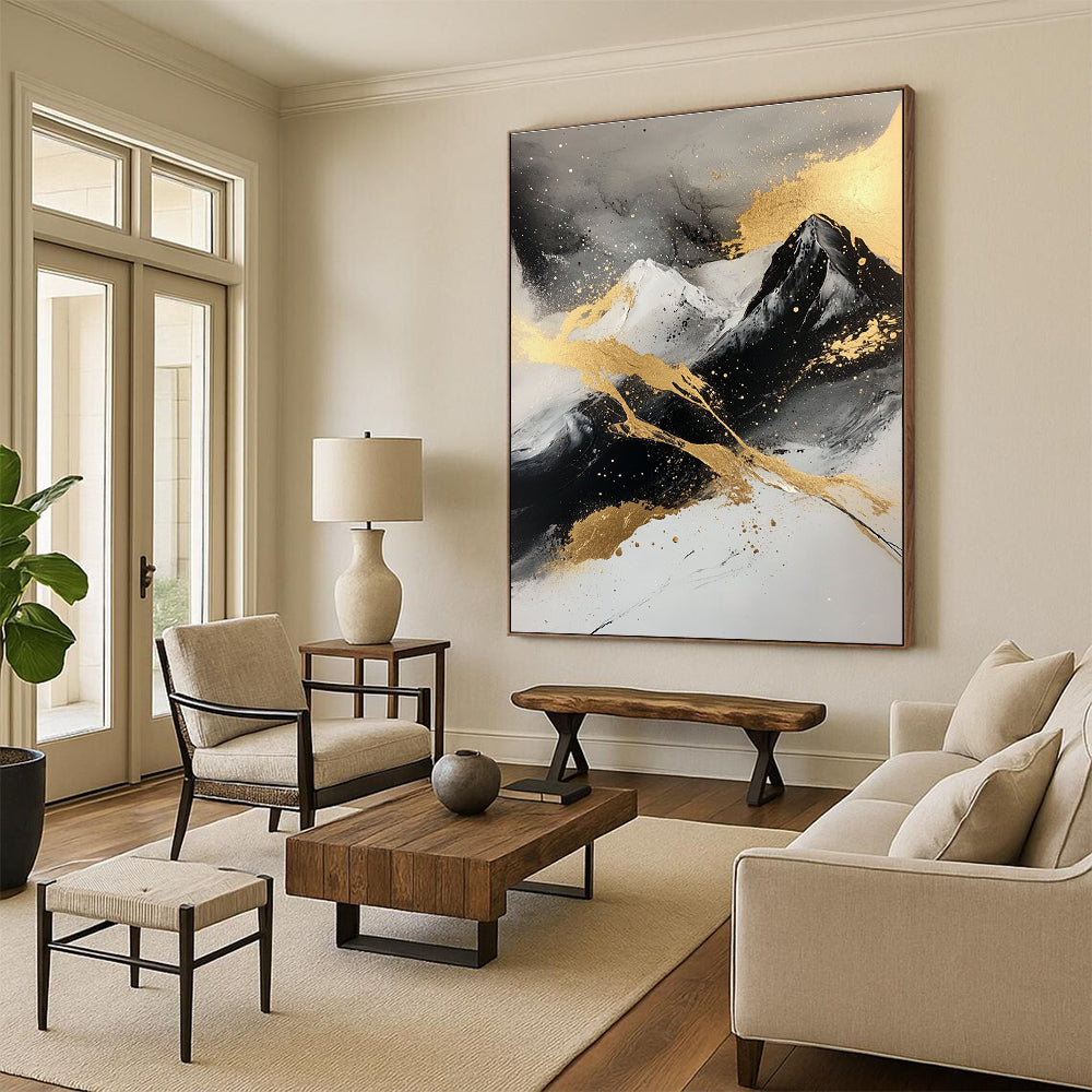 Gold - Accented Mountain Abstract Painting with Majestic Allure WINK320