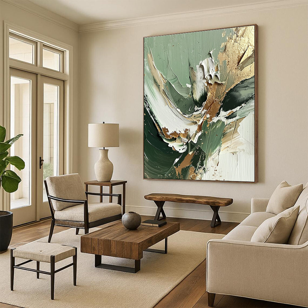 Green - Gold - White Abstract Painting with Natural Luxury WINK536