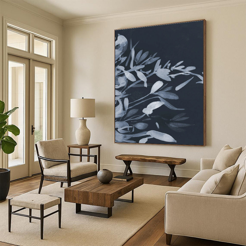 Elegant Monochromatic Floral Silhouette Painting for Sophisticated Spaces HENG239
