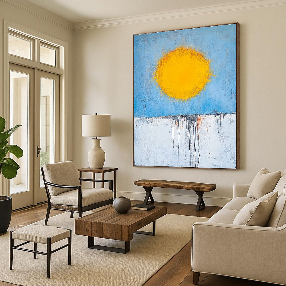 Sun Over Dripping Horizon Abstract Painting for Bohemian - Style Cafes GAB0835