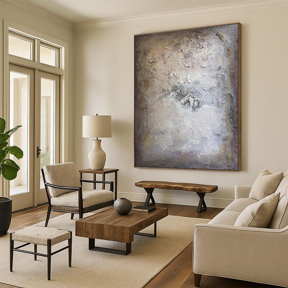 Subtle Beige - Toned Textured Canvas Painting for Timeless Decor HENG258