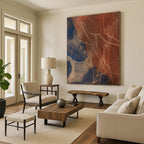 Brown - Blue Line Abstract Painting for Modern Living Rooms HENG120