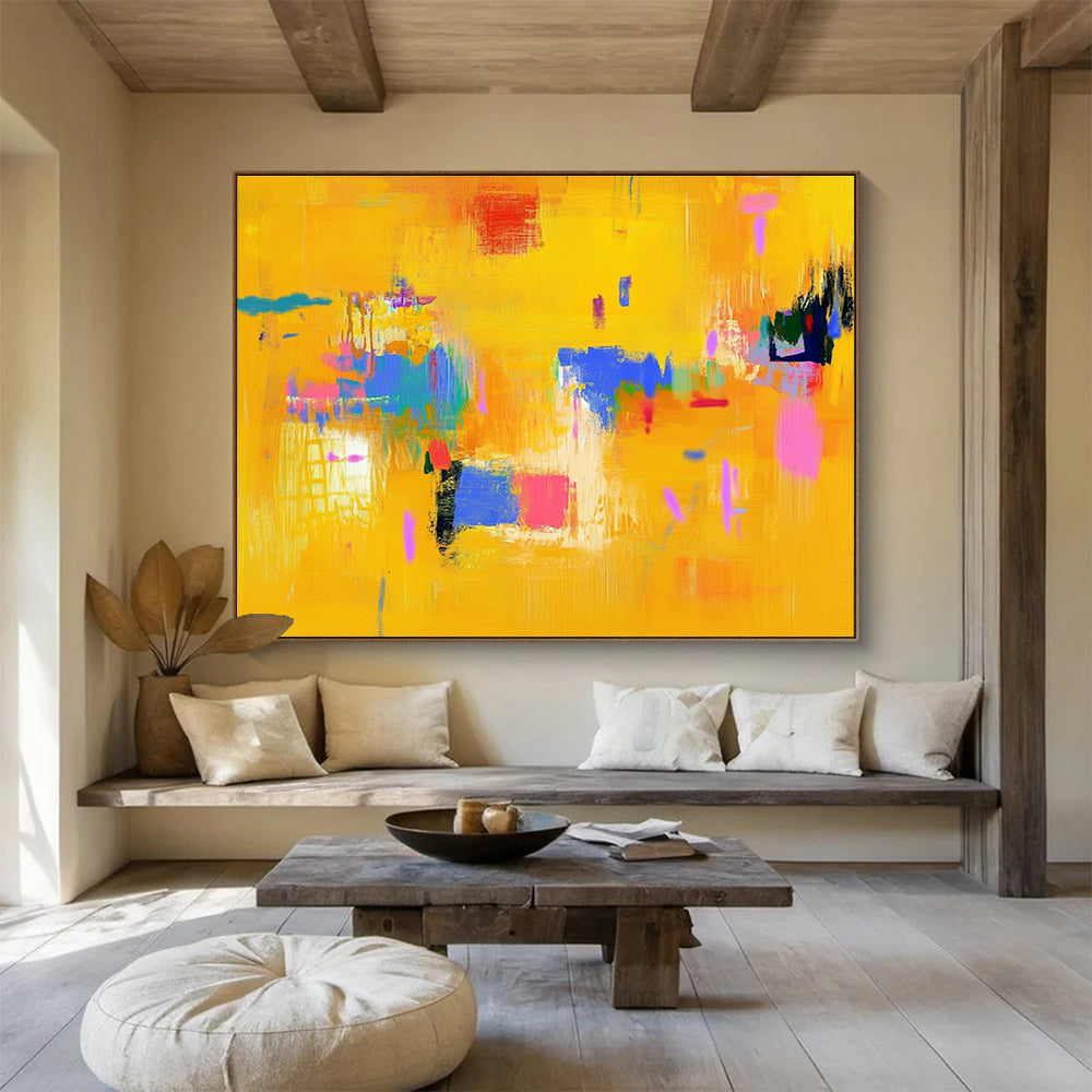 Bright Yellow Color Block Abstract Painting ABS306