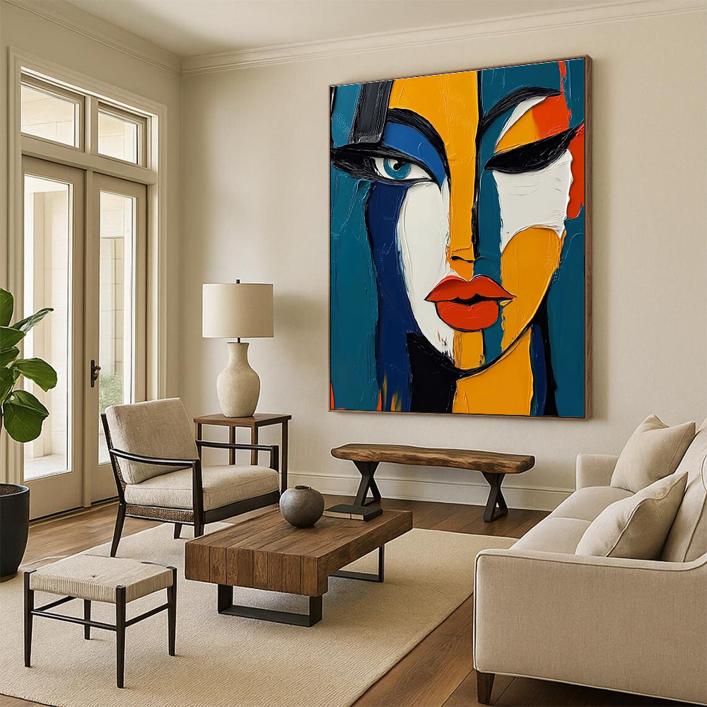Cubist Woman's Face Abstract Painting of Multifaceted Beauty GAB0199