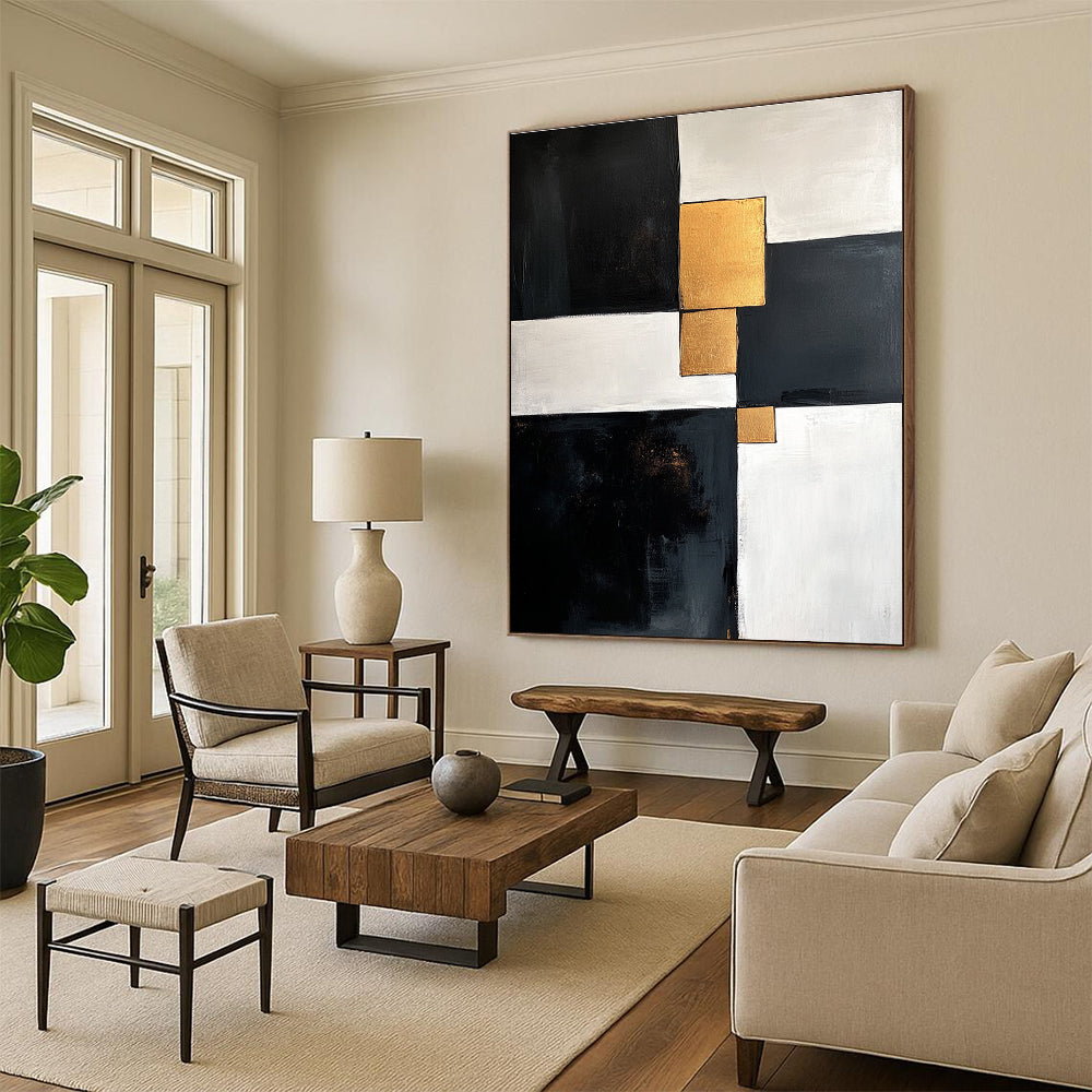 Black White Gold Abstract Painting with Geometric Luxury WINK667