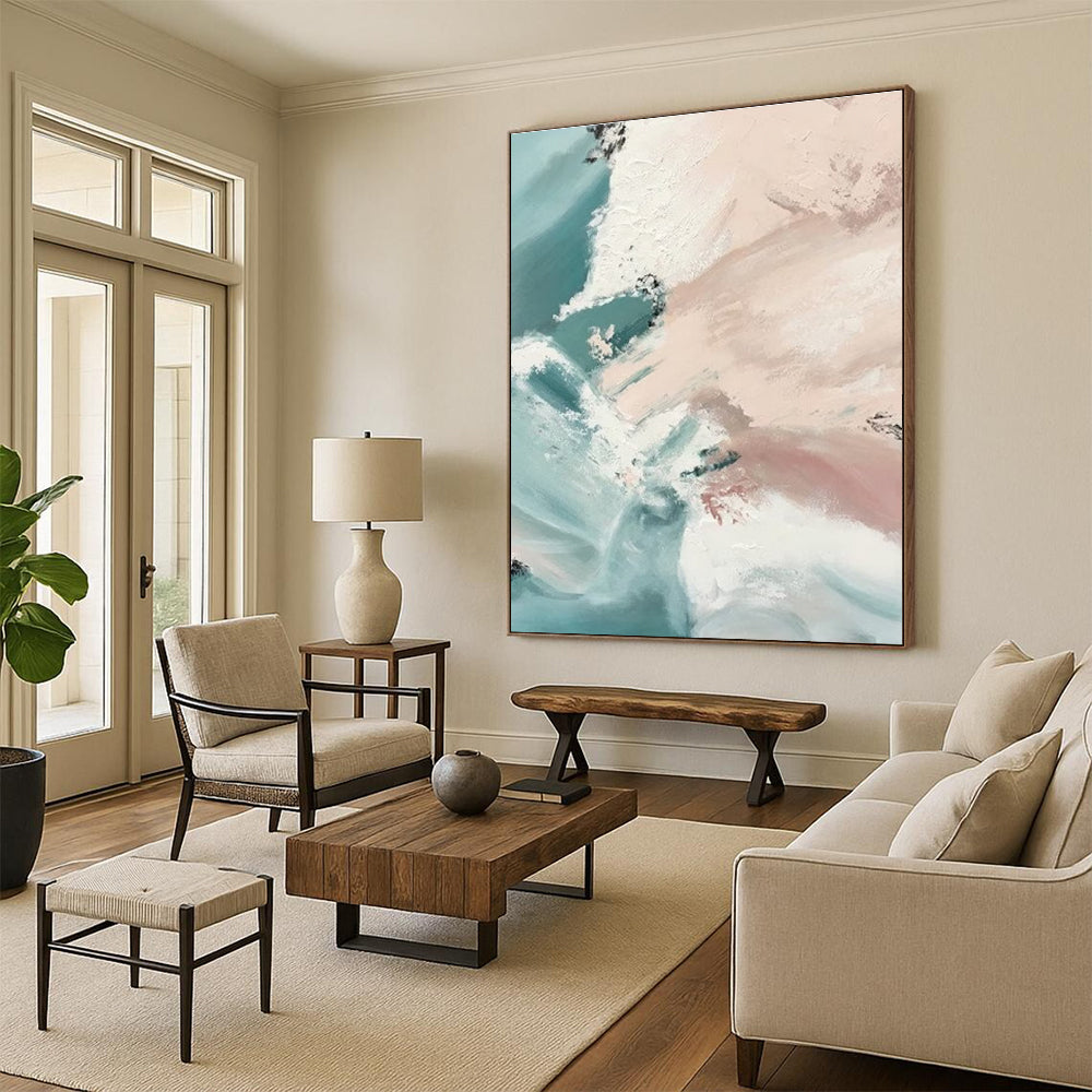 Gentle Pastel Abstract Waves Painting for Relaxing Spaces HENG277